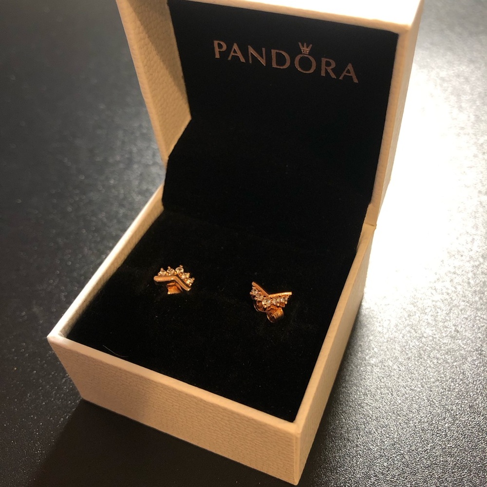 Pandora Rose Gold Crown and Butterfly Earrings